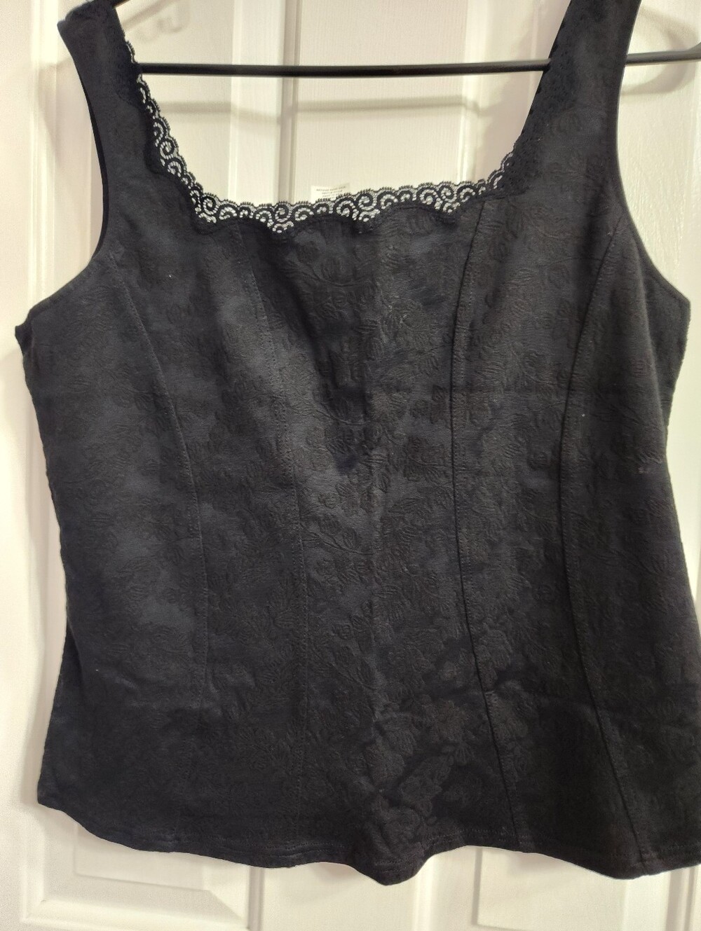 NWOT Arianne Black Lace-Trim Jacquard Camisole Sz 1X